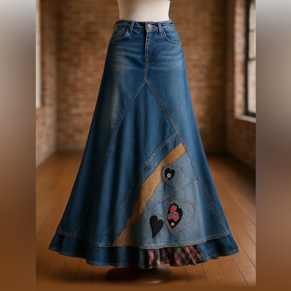 Levi's Blue Maxi Skirt with Fringe Detail